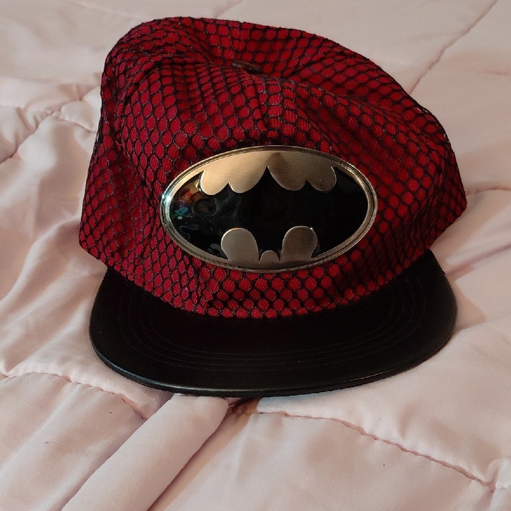 Red and Black Batman Snapback Hat with Quilted Design